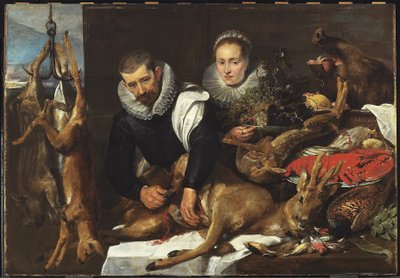 Uitbenen van een Ree met een Portret van een Getrouwd Paar door Frans Snyders or Snijders